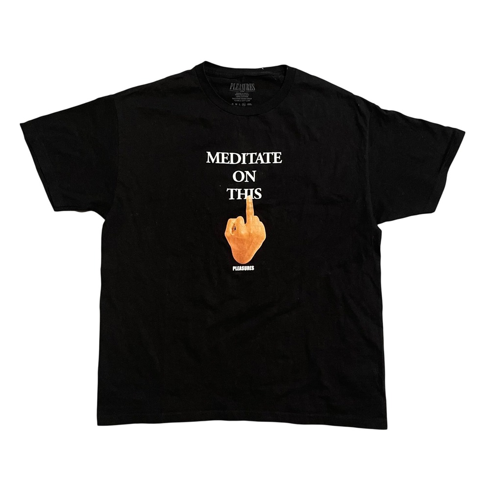 Pleasures Meditate On This Middle Finger Graphic T-Shirt XL Black Streetwear